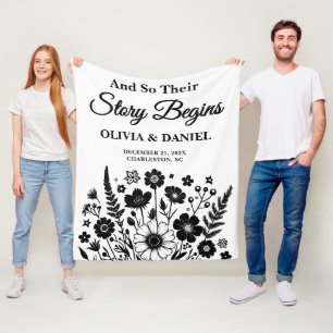 Story Begins Wildflower Wedding Names & Date Fleece Blanket