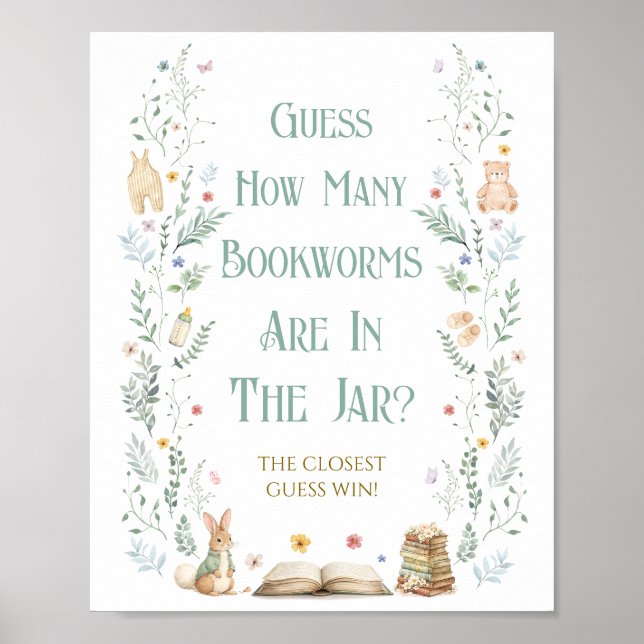 Story Book Baby Shower Guess How Many BookWorms Poster (Front)