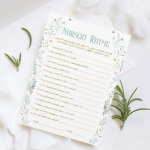 Story Book Baby Shower Nursery Rhyme Game Card