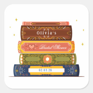 Story Book Library Onto Next Chapter Bridal Shower Square Sticker