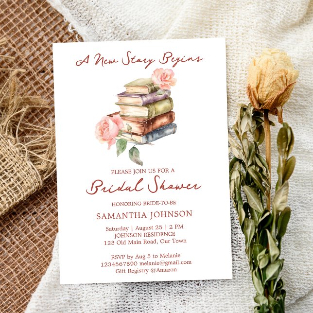 Story book new chapter bridal shower invitation (Story book new chapter books library themed bridal shower invitation editable template download)