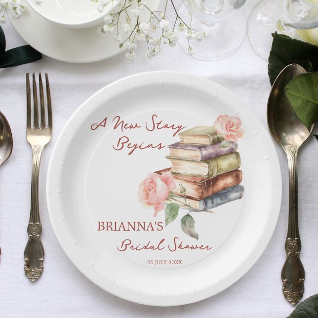 Story book new chapter bridal shower printed paper plate (Story book new chapter bridal shower printed paper plates personalized tableware decor bookworm them)