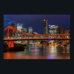 Story bridge dusk Brisbane city skyline Australia Poster<br><div class="desc">The Story Bridge is a heritage-listed steel cantilever bridge spanning the Brisbane River that carries vehicular,  bicycle and pedestrian traffic between the northern and the southern suburbs of Brisbane,  Queensland,  Australia. It is the longest cantilever bridge in Australia. It is lit up every night glowing from red to orange.</div>