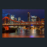 Story bridge dusk Brisbane city skyline Australia Poster<br><div class="desc">The Story Bridge is a heritage-listed steel cantilever bridge spanning the Brisbane River that carries vehicular,  bicycle and pedestrian traffic between the northern and the southern suburbs of Brisbane,  Queensland,  Australia. It is the longest cantilever bridge in Australia. It is lit up every night glowing from red to orange.</div>