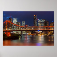 Story bridge dusk Brisbane city skyline Australia