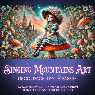 Storybook Alice Magical Mushroom Decoupage Tissue Paper