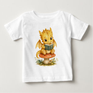 Storybook Baby Dragon Reading on Mushroom Kids T-Shirt