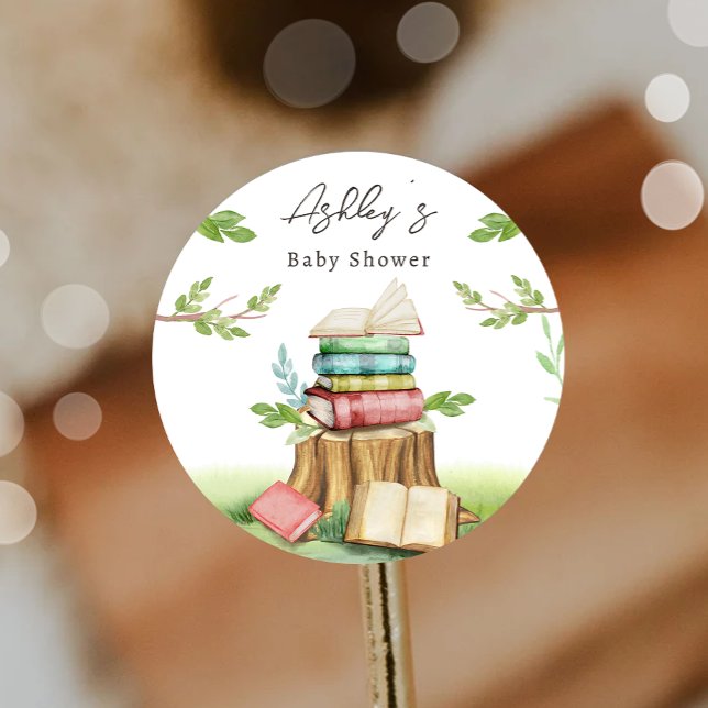 Storybook Baby Shower Book Books New Chapter  Classic Round Sticker (Creator Uploaded)