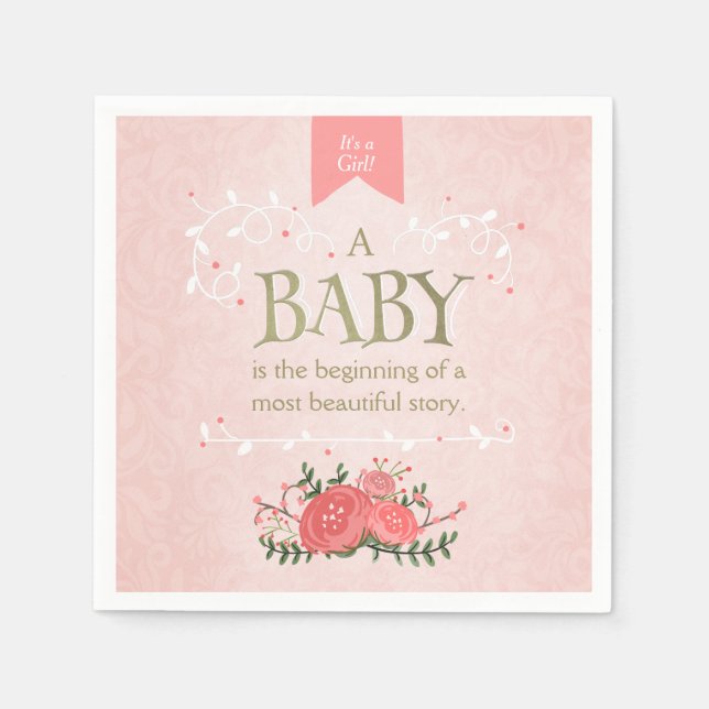 Storybook Baby Shower Paper Napkin Pink Girl (Front)
