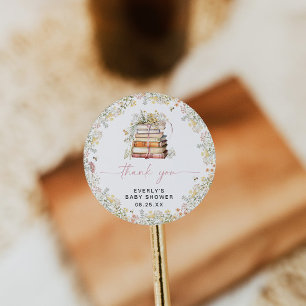 Storybook Baby Shower Round Sticker Wildflower