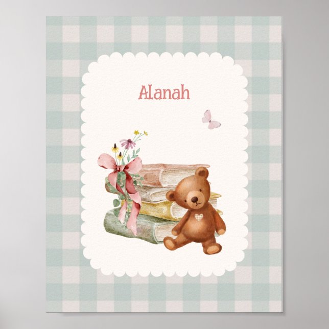 Storybook Bear Vintage Nursery Personalise Name Poster (Front)