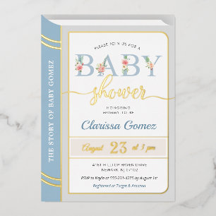 Storybook Book Library Baby Boy Shower Blue Gold