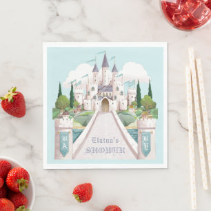 Storybook Castle Illustrated Blue Baby Shower Napkin