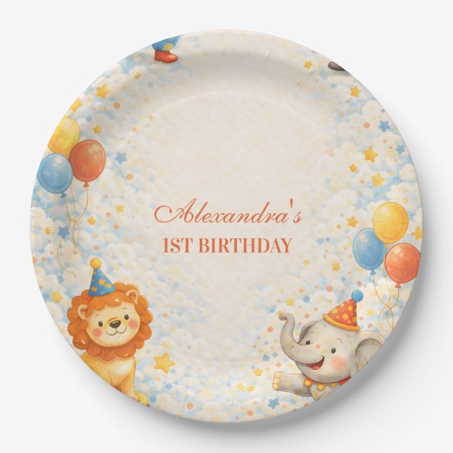 Storybook Circus Friends Birthday Paper Plate (Front)