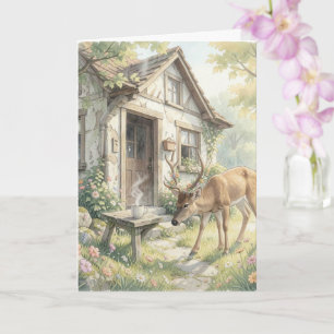 Storybook Cottage Greeting Card – Deer Wildflowers