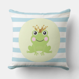 Storybook Fairy Tale Frog Prince Blue Stripes Cushion