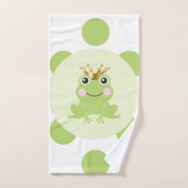 Storybook Fairy Tale Frog Prince Green Dots Bath Towel Set (Hand Towel)