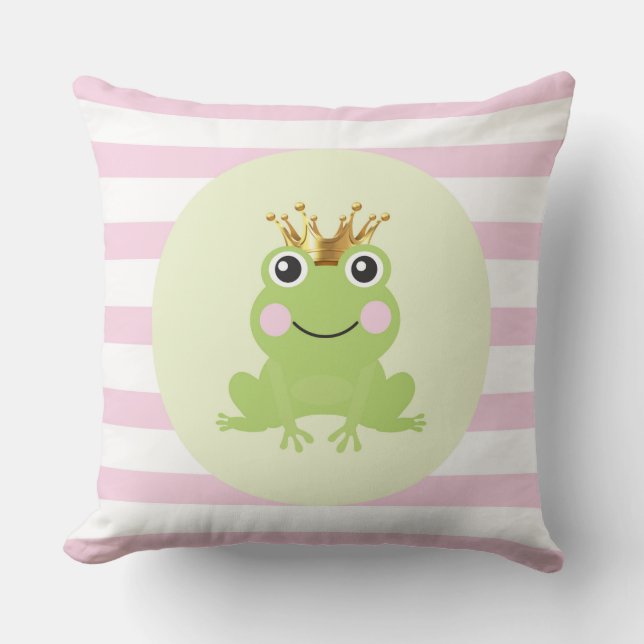 Storybook Fairy Tale Frog Prince Pink Stripes Cushion (Front)