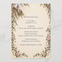 Storybook Fairytale Castle Rose Wedding Menu Card