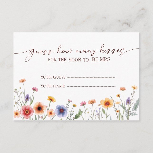 Storybook Floral Guess How Many Kisses Bridal  Enclosure Card (Front)