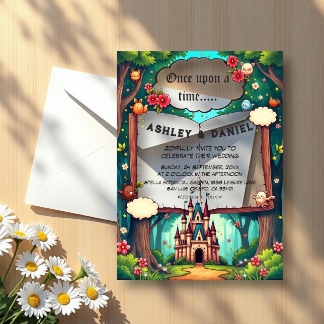 Storybook Forest Woodland Castle Fairytale Wedding Acrylic Invitations (Creator Uploaded)