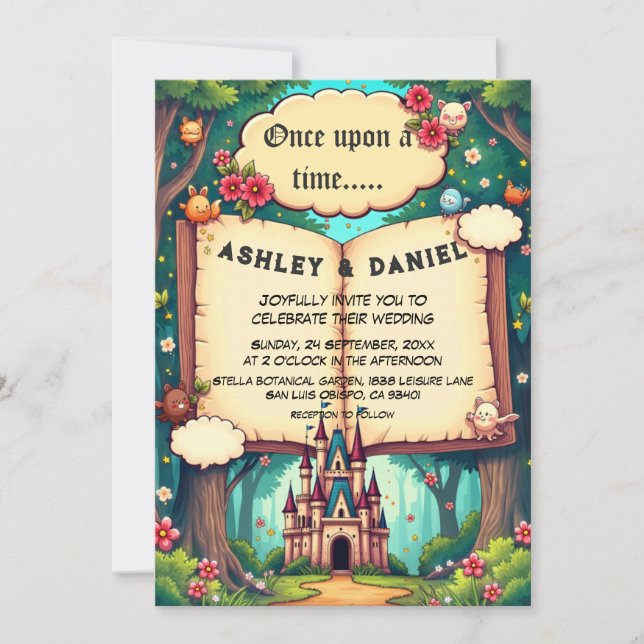 Storybook Forest Woodland Castle Fairytale Wedding Invitation (Front)
