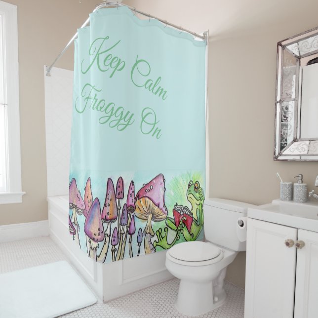 Storybook Frog Reading, Keep Calm Froggy On Shower Curtain (In Situ)