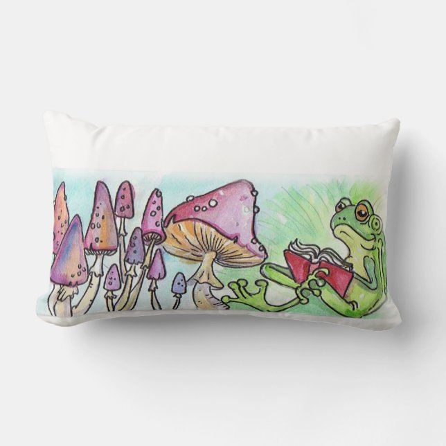 Storybook Frog Reading Lumbar Cushion (Front)