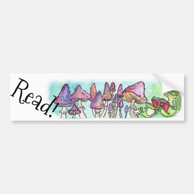 Storybook Frog Reading "Read!" Bumper Sticker (Front)