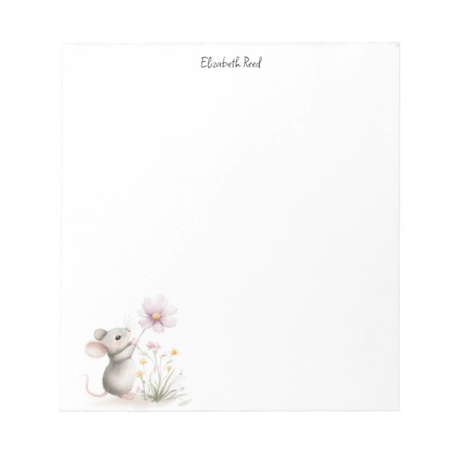 Storybook Mouse Picking a Pink Wildflower Notepad (Front)