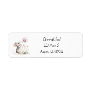 Storybook Mouse picking a Pink WIldflower Return Address Label