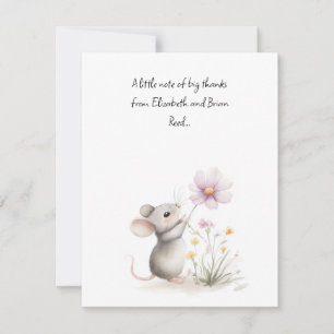 Storybook Mouse Picking a Pink Wildflower Thank You Card