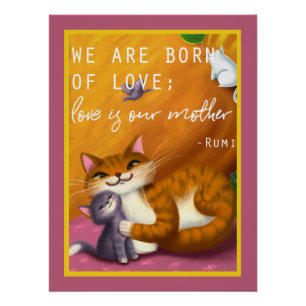 Storybook mum and baby cats poster