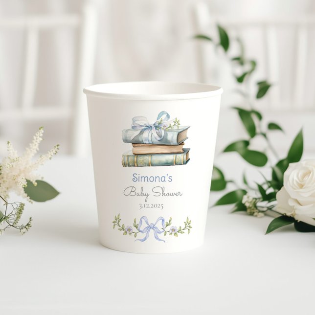 Storybook New Chapter Blue Bow baby boy shower Paper Cups (Creator Uploaded)
