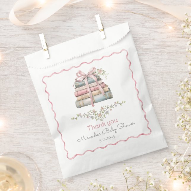 Storybook New Chapter pink ribbon girl baby shower Favour Bag (Clipped)