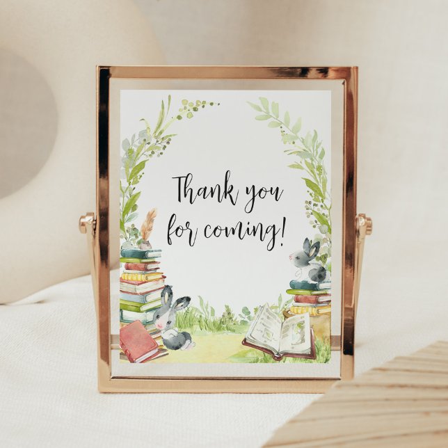 Storybook New Chapter Thank you for Coming Poster (Vintage Storybook Rabbit Baby Shower Thank you for Coming Sign)
