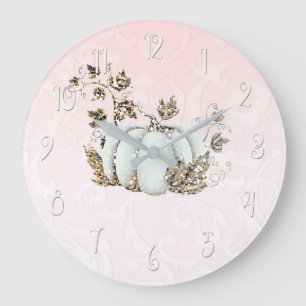 Storybook Pink & White Pumpkin Fairy Tale Large Clock