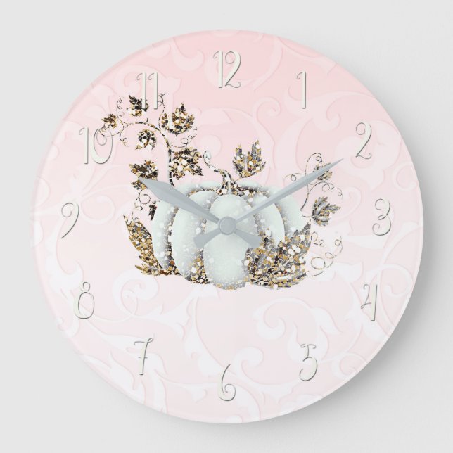 Storybook Pink & White Pumpkin Fairy Tale Large Clock (Front)