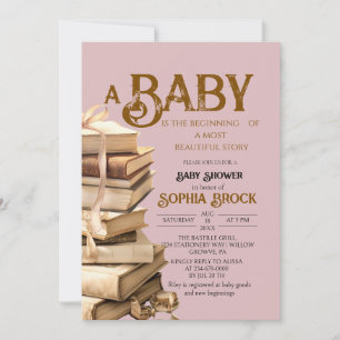 Storybook Rose Pink Girl Baby Shower Invitation