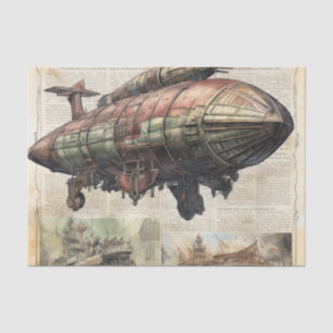Storybook Steampunk Airship Over Old World City Tissue Paper