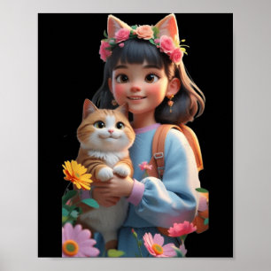 Storybook-Style Cute Girl Funny Unisex Design for Poster