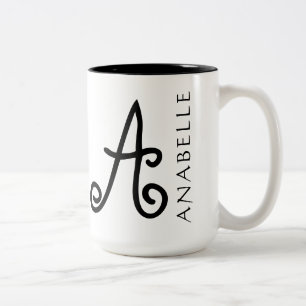 Storybook Style Swirly Monogram Two-Tone Coffee Mug
