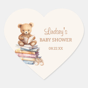 Storybook Teddy Bear Boho Baby Shower Heart Sticker