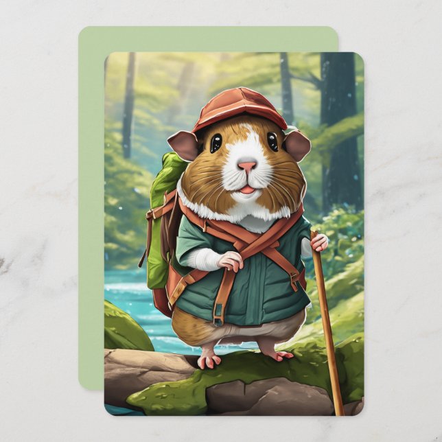 Storybook Wanderer, Guinea Pig Hiker Dude Invitation (Front/Back)