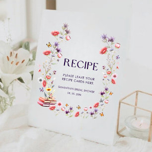Storybook Wildflower Bridal Shower Recipe Pedestal Sign