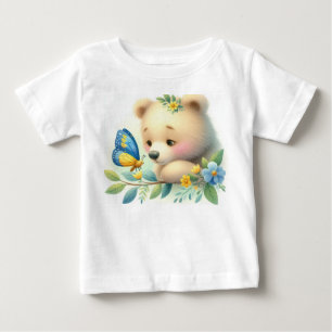 Storybook Woodland Babies Bear And Butterfly Baby T-Shirt