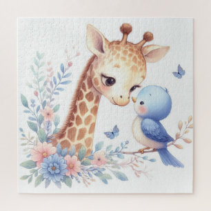 Storybook Woodland Babies Giraffe And Blue Bird Jigsaw Puzzle