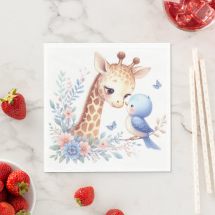 Storybook Woodland Babies Giraffe And Blue Bird Napkin