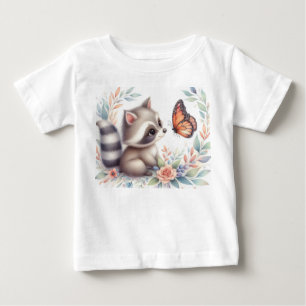Storybook Woodland Babies Racoon And Butterfly Baby T-Shirt