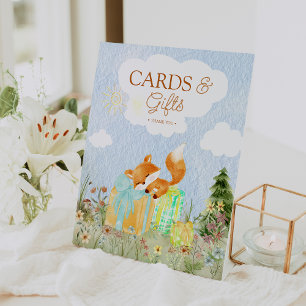 Storybook Woodland Fox Baby Shower Cards and Gifts Pedestal Sign